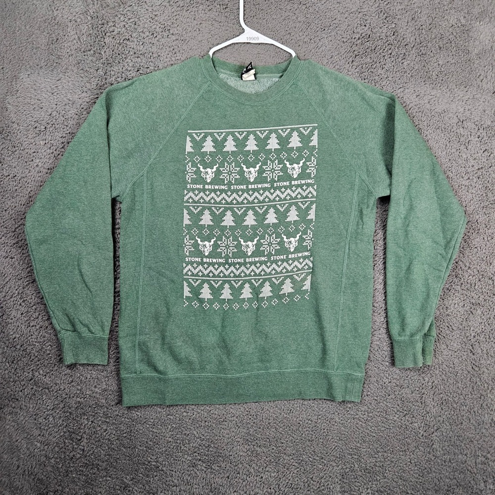 Stone Brewing Mens Green Fair Isle Gargoyle Holiday Sweatshirt Large‎ Craft Beer